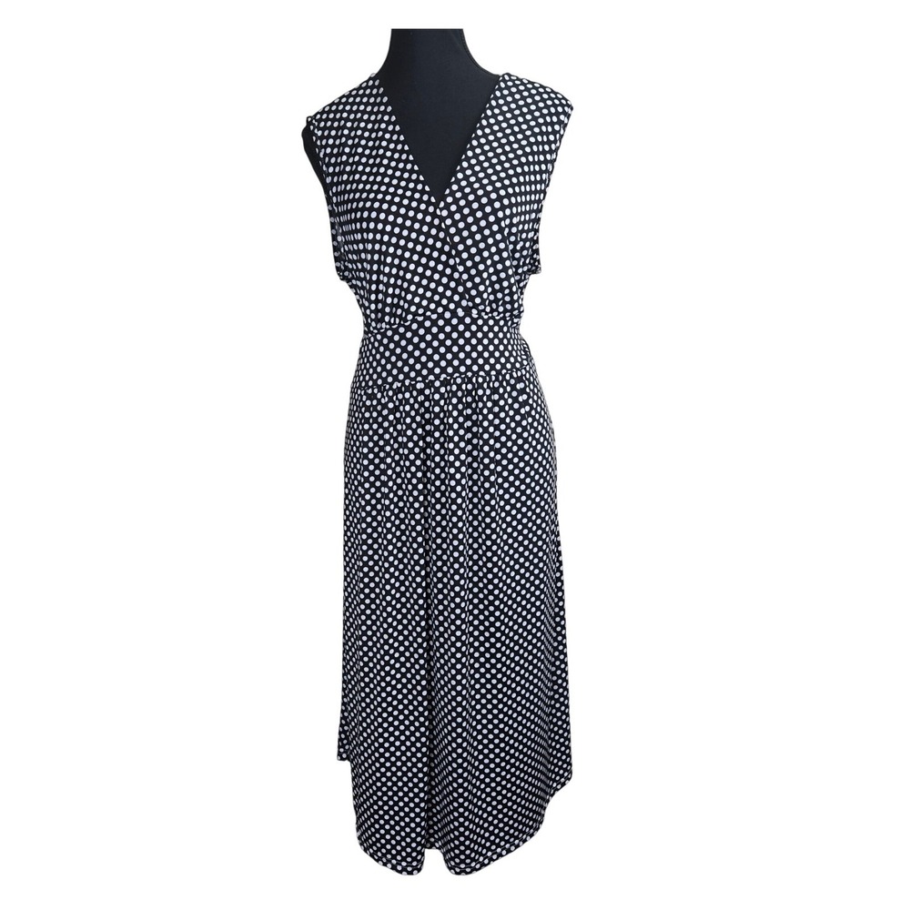Jon & Anna Womens Midi Dress XL Polka Dot Sleeveless Tie Back Pull On Bohemian